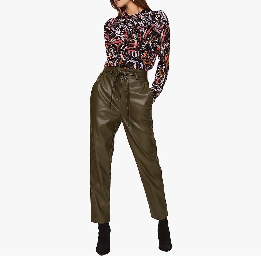Peter Som Collective Faux Leather Pants Olive Green Size:6